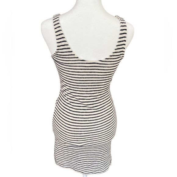 EVERLY black/cream striped tank style fitted dress with waist tie, size S - Picture 3 of 5